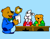Desenho Professor urso e seus alunos pintado por larissa