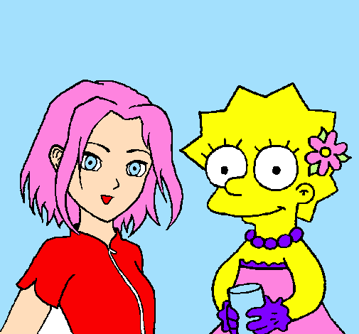 Desenho Sakura e Lisa pintado por izabel