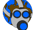 Desenho Terra com máscara de gás pintado por KEKA