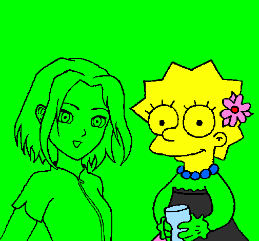 Desenho Sakura e Lisa pintado por gabrielli