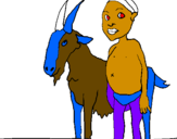 Desenho Cabra e criança africana pintado por Joao