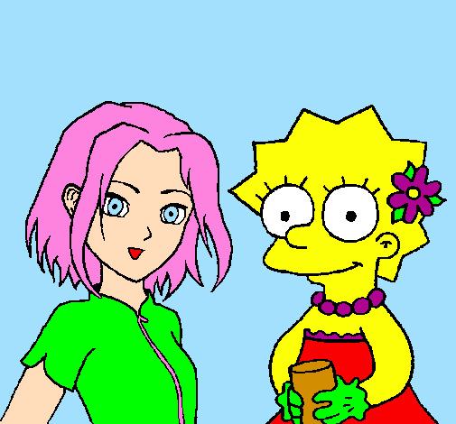 Desenho Sakura e Lisa pintado por vitoria