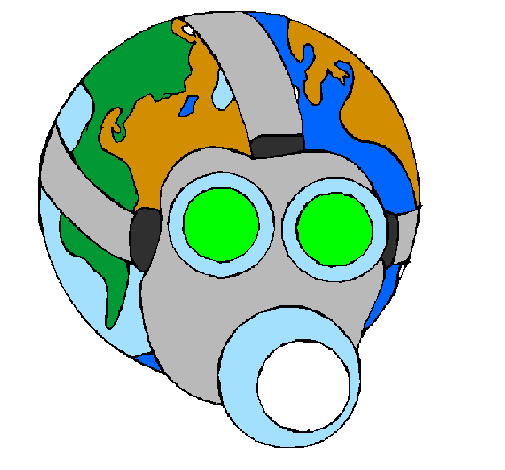 Desenho Terra com máscara de gás pintado por poluiçao