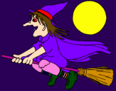 Desenho Bruxa em vassoura voadora pintado por bruxa