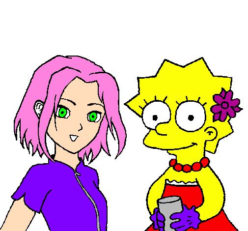 Desenho Sakura e Lisa pintado por alexsandro