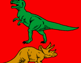 Desenho Tricerátopo e tiranossauro rex pintado por vitor