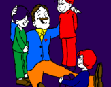 Desenho Papá com os seus 3 filhos pintado por da                   elta