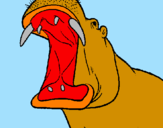 Desenho Hipopótamo com a boca aberta pintado por moto