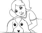 Desenho Menina a abraçar o seu cão pintado por julianna