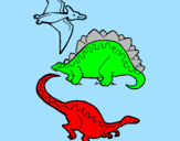 Desenho Três classes de dinossauros pintado por samuel