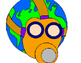 Desenho Terra com máscara de gás pintado por  flg,uuf