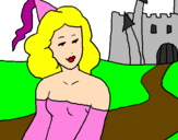 Desenho Princesa e castelo pintado por Camila Rubi
