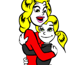 Desenho Mãe e filha abraçaram pintado por thayssa mae
