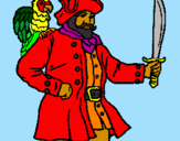 Desenho Pirata com um papagaio pintado por d e q