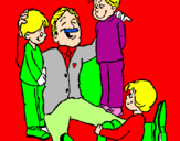 Desenho Papá com os seus 3 filhos pintado por nicole