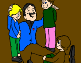 Desenho Papá com os seus 3 filhos pintado por gabriel