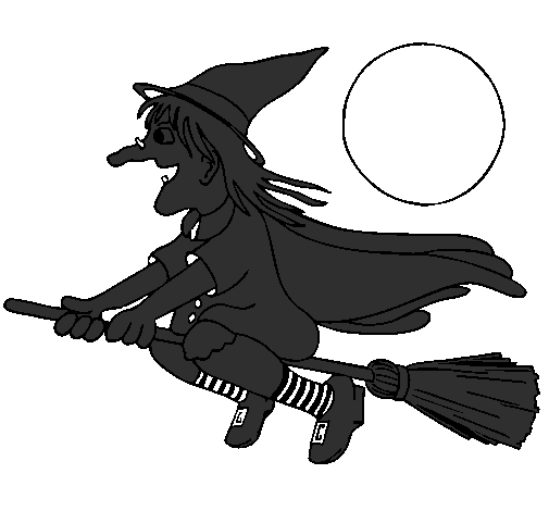 Desenho Bruxa em vassoura voadora pintado por bruxa 2