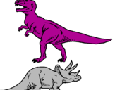 Desenho Tricerátopo e tiranossauro rex pintado por rei dos dinossauros