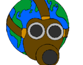 Desenho Terra com máscara de gás pintado por Naay B.
