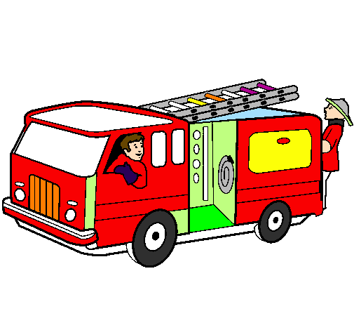 Desenho Bombeiros no camião  pintado por carro de bombeiro