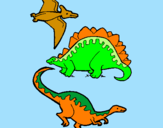 Desenho Três classes de dinossauros pintado por Pedro