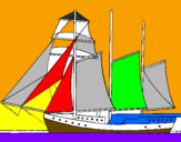 Desenho Veleiro de três mastros pintado por navio