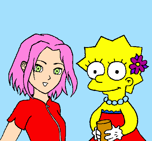 Desenho Sakura e Lisa pintado por Coco-Chan