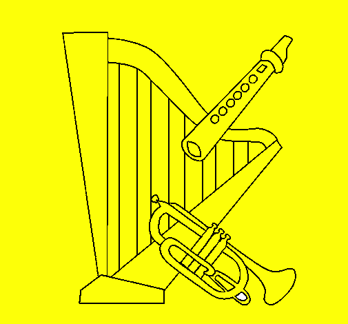 Desenho Harpa, flauta e trompeta pintado por lorran