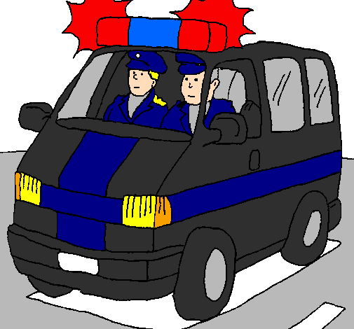 Desenho Ambulância em serviço pintado por carro da policia