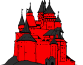 Desenho Castelo medieval pintado por cavaleiro negro