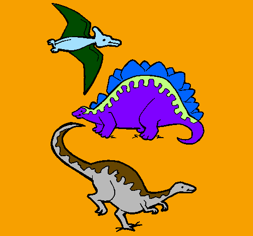 Desenho Três classes de dinossauros pintado por jogos