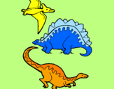 Desenho Três classes de dinossauros pintado por lorena