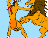 Desenho Gladiador contra leão pintado por espinossauros