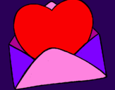 Desenho Coração num envelope pintado por camila
