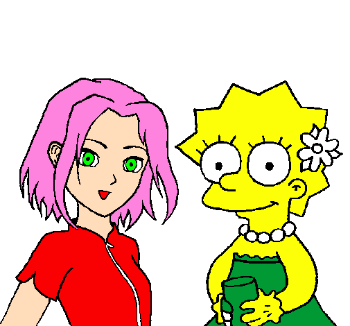 Desenho Sakura e Lisa pintado por joao