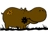 Desenho Hipopótamo com flores pintado por hipo