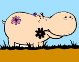 Desenho Hipopótamo com flores pintado por joão