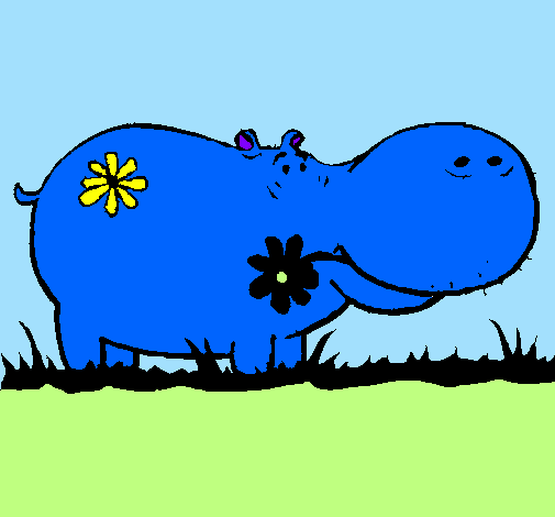 Desenho Hipopótamo com flores pintado por ga