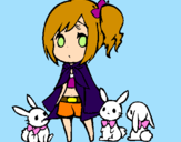 Desenho Menina com coelhinhos pintado por Coco-Chan