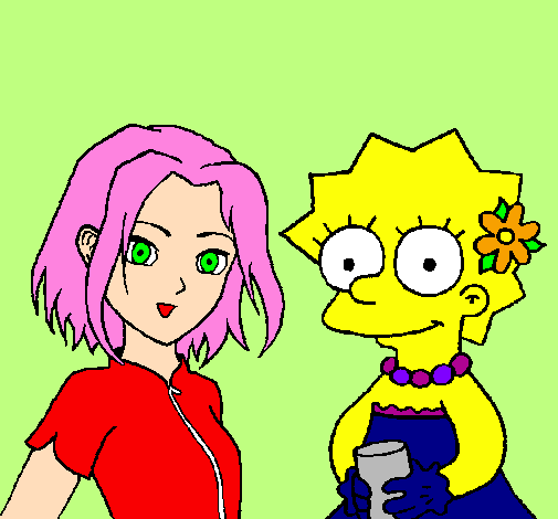 Desenho Sakura e Lisa pintado por Sara