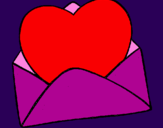 Desenho Coração num envelope pintado por maria