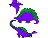 Desenho Três classes de dinossauros pintado por bru