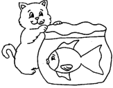 Desenho Gato e peixe pintado por marcus vinicius borges  