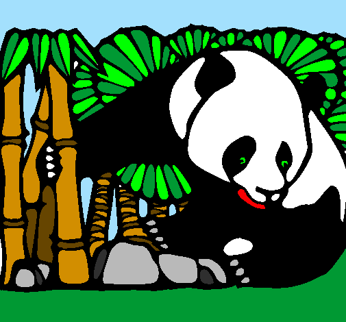 Desenho Urso panda e bambu pintado por isabelle