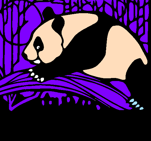 Desenho Urso panda a comer pintado por mãe