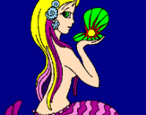 Desenho Sereia e pérola pintado por barbie