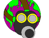 Desenho Terra com máscara de gás pintado por bruna