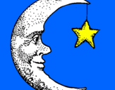 Desenho Lua e estrela pintado por julia