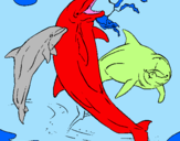 Desenho Golfinhos a brincar pintado por os 3 golfinhos cozidos
