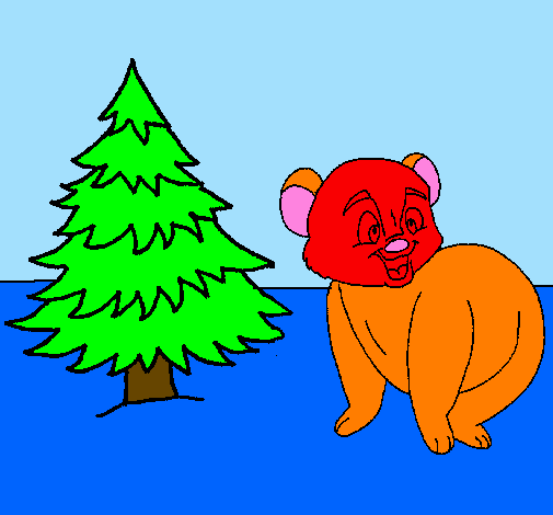 Desenho Urso e abeto pintado por julio  planca